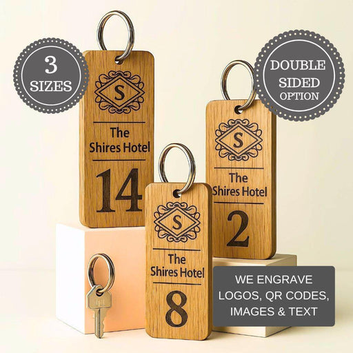 Engraved Hotel Room Number Wooden Keyring I Logo Keychain
