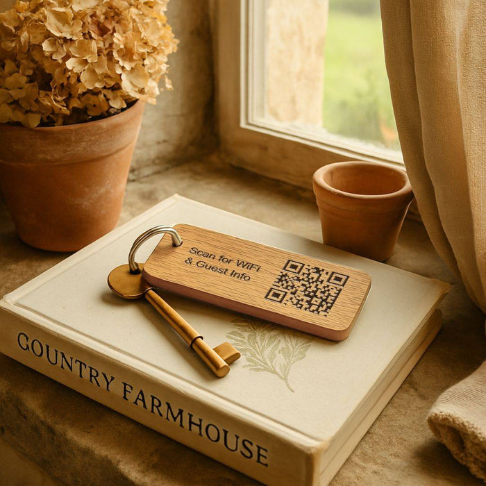 Engraved Keyrings for Airbnb & Holiday Lets | Add WiFi QR Code & Guest Welcome Info
