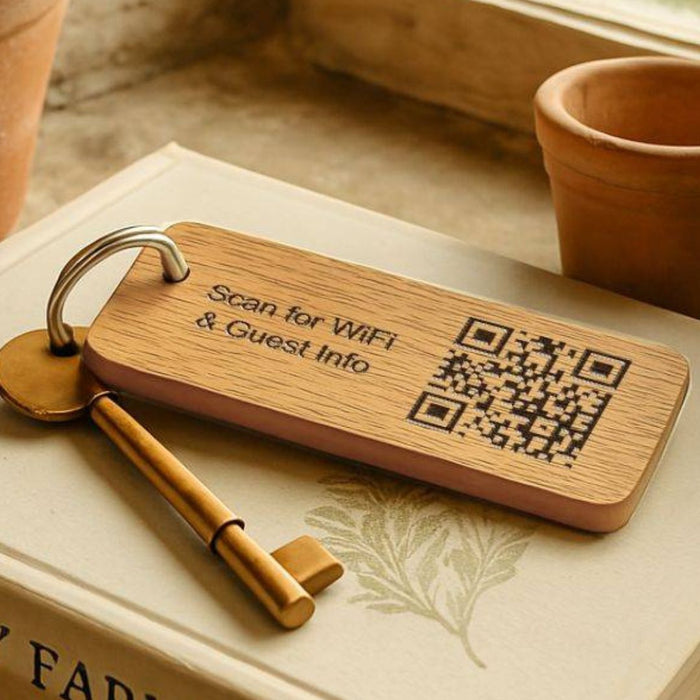 Engraved Keyrings for Airbnb & Holiday Lets | Add WiFi QR Code & Guest Welcome Info