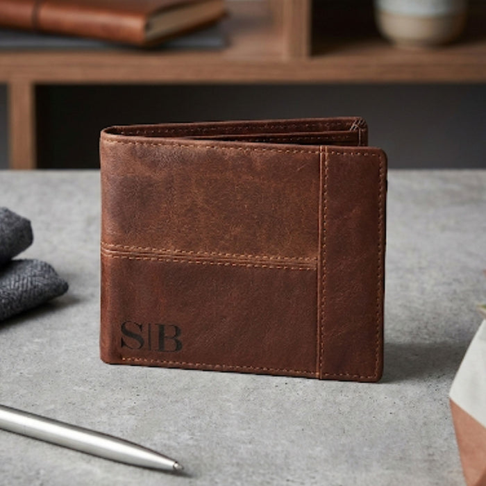 Engraved Leather Wallet I Personalised Gift for Men