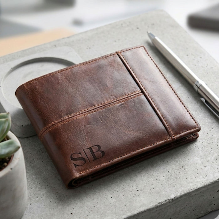 Engraved Leather Wallet I Personalised Gift for Men