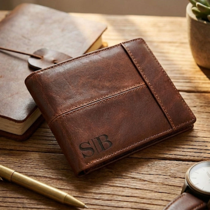 Engraved Leather Wallet I Personalised Gift for Men