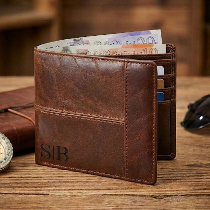 Engraved Leather Wallet I Personalised Gift for Men