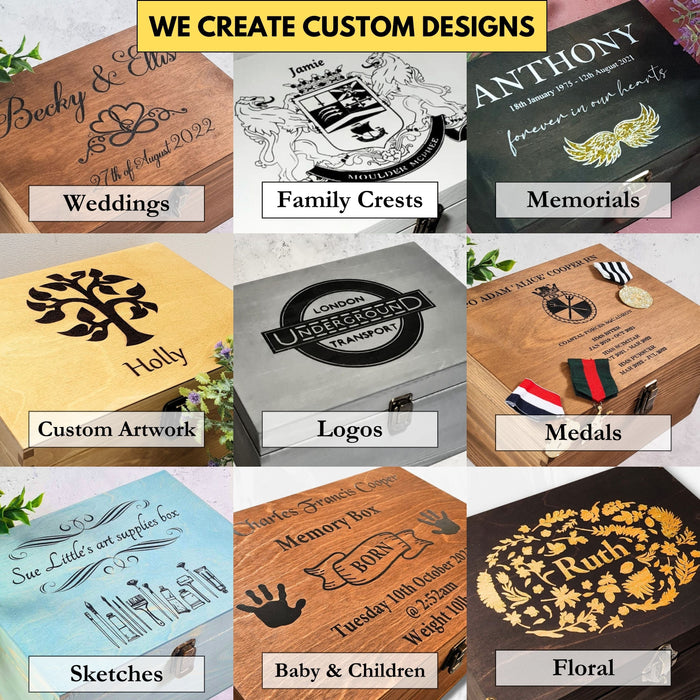 Engraved Logo Wooden Keepsake Box - 6 Sizes Small to XLarge