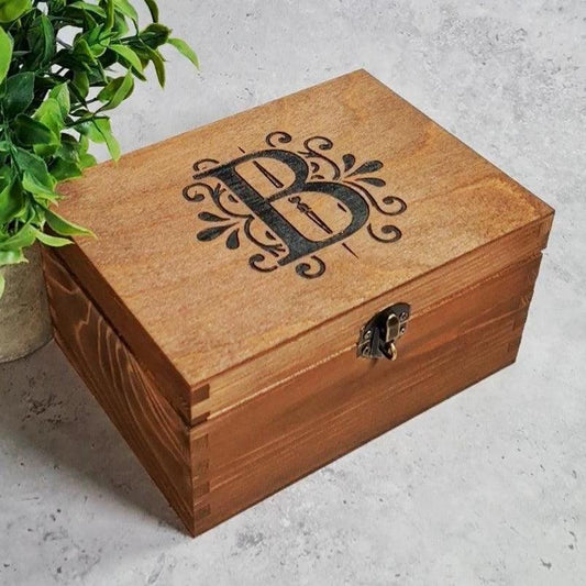 Engraved Monogram Initial Box I Small Large Wood Boxes