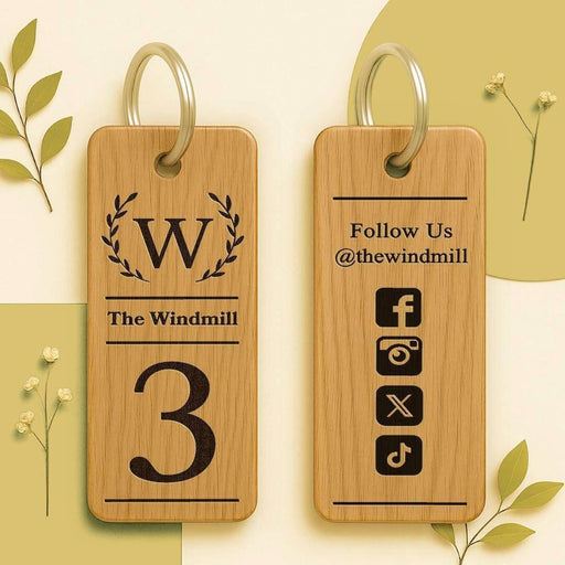 Engraved Number Wooden Keyring I Logo Keychain I Business Keyring