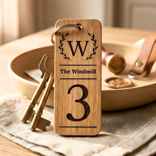 Engraved Number Wooden Keyring I Logo Keychain I Business Keyring