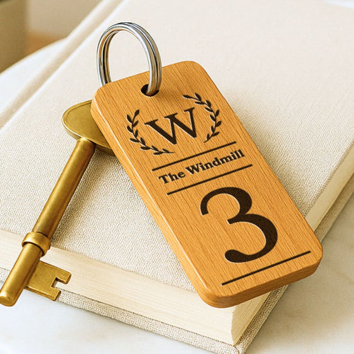 Engraved Number Wooden Keyring I Logo Keychain I Business Keyring