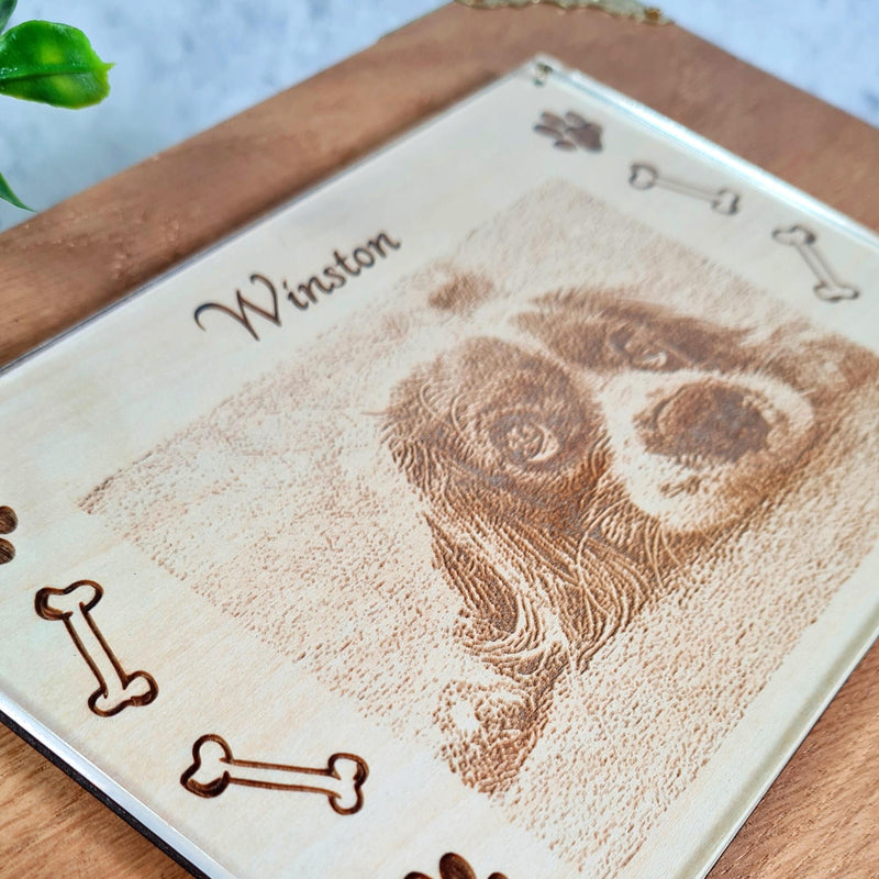 Engraved Pet Photo Keepsake Box - Solid Oak Pet Memory Box