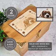 Engraved Pet Photo Keepsake Box - Solid Oak Pet Memory Box