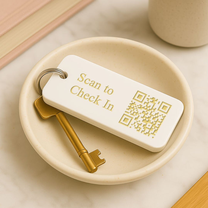 Engraved QR Keyrings for Hospitality – 3 Sizes Small to Large