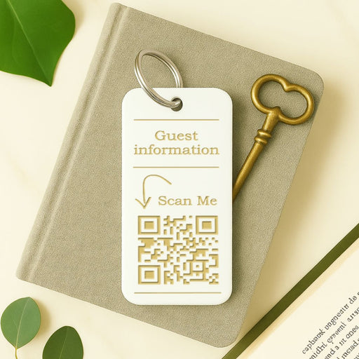 Engraved QR Keyrings for Hospitality – 3 Sizes Small to Large