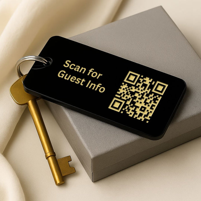 Engraved QR Keyrings for Hospitality – 3 Sizes Small to Large