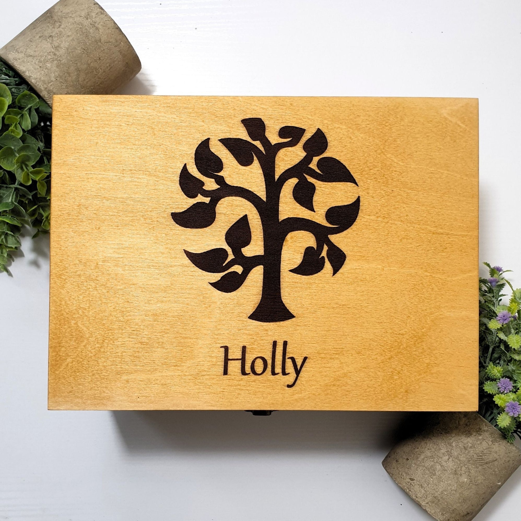 Engraved Tree Wooden Memory Storage Box I Large Family Tree Box 42cm ...