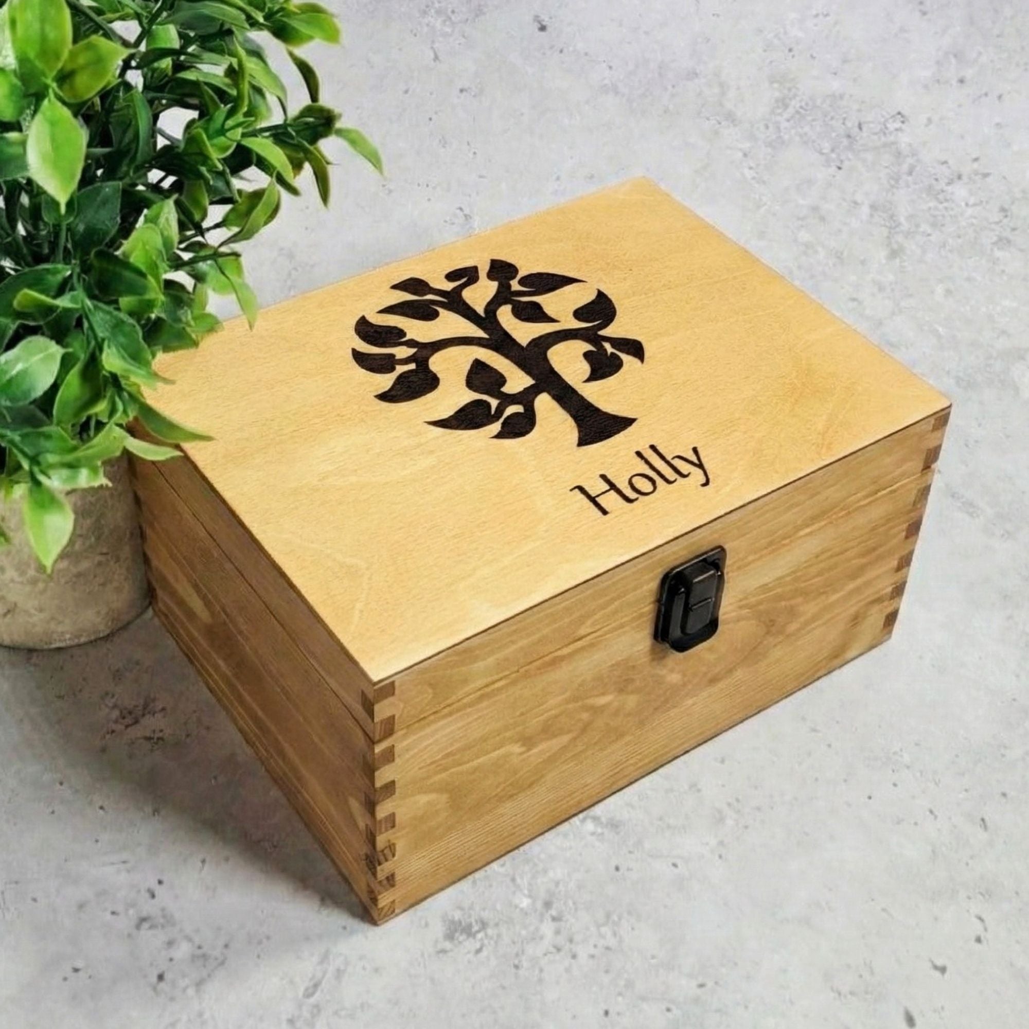 Engraved Tree Wooden Memory Storage Box I Large Family Tree Box 42cm