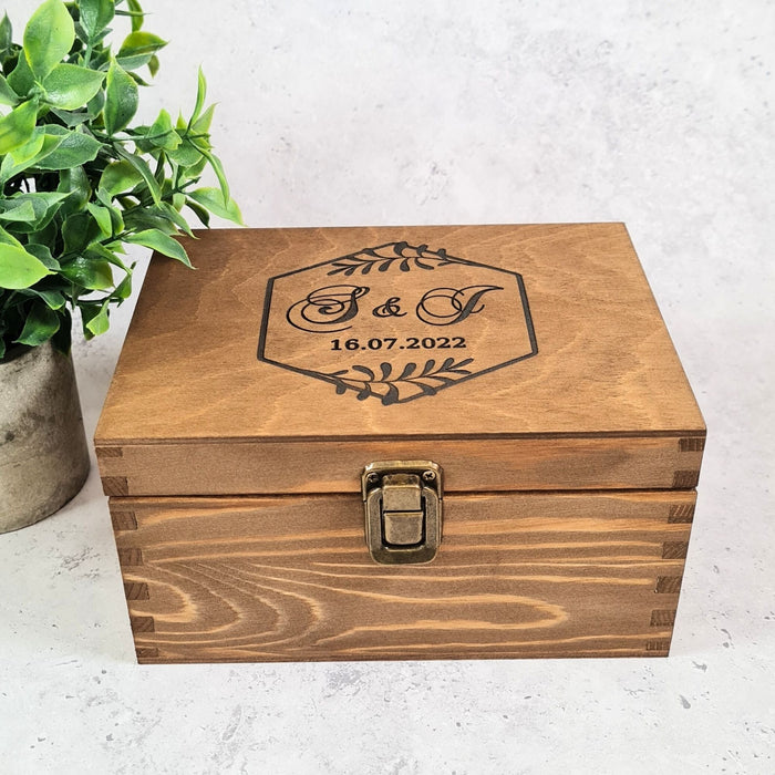 Engraved Wedding Keepsake Box I 6 Sizes & Colours I Personalised Initials & Date