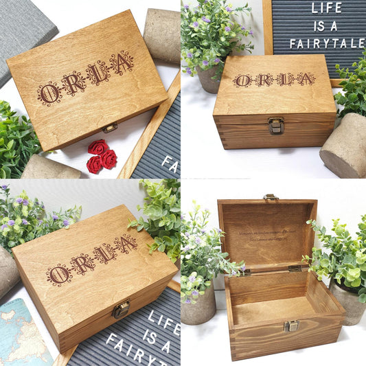 Engraved Wooden Box I Personalised Floral Monogram Box I Christmas Eve Gift Box I Birthday Present Idea
