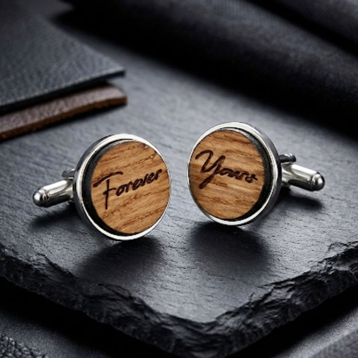 Engraved Wooden Cufflinks I Yours Forever 5th Anniversary Gift For Him