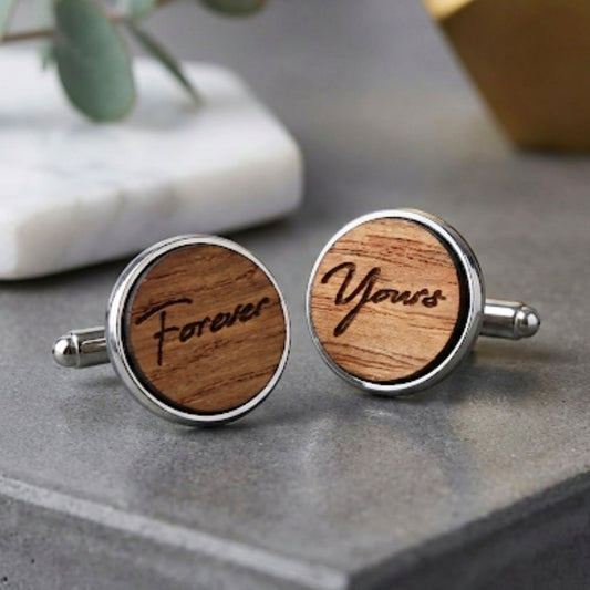 Engraved Wooden Cufflinks I Yours Forever 5th Anniversary Gift For Him