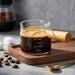 Espresso Coffee Measuring Cup 75ml – Double Spout Glass Milk Jug with Wooden Handle