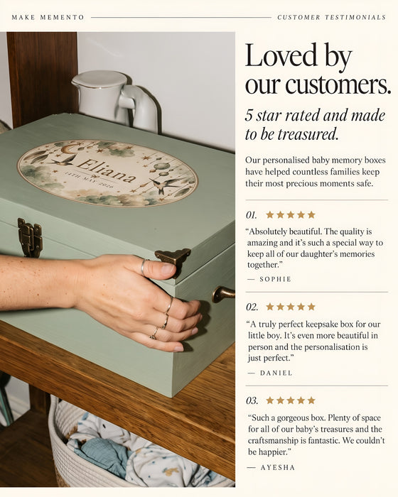 Extra Large Personalised Baby Memory Box with Lock and Cotton Lining, Wooden Keepsake Chest with Handles, Luxury New Baby and Christening Gift