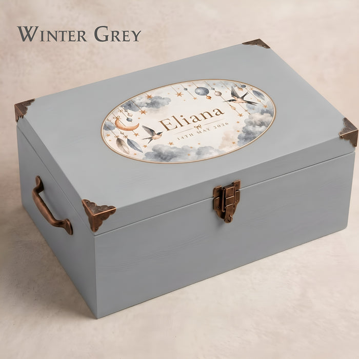 Extra Large Personalised Baby Memory Box with Lock and Cotton Lining, Wooden Keepsake Chest with Handles, Luxury New Baby and Christening Gift