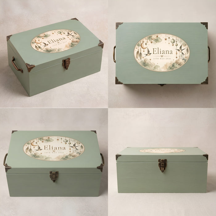 Extra Large Personalised Baby Memory Box with Lock and Cotton Lining, Wooden Keepsake Chest with Handles, Luxury New Baby and Christening Gift