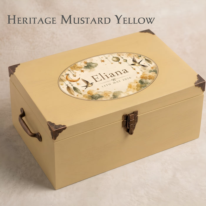 Extra Large Personalised Baby Memory Box with Lock and Cotton Lining, Wooden Keepsake Chest with Handles, Luxury New Baby and Christening Gift