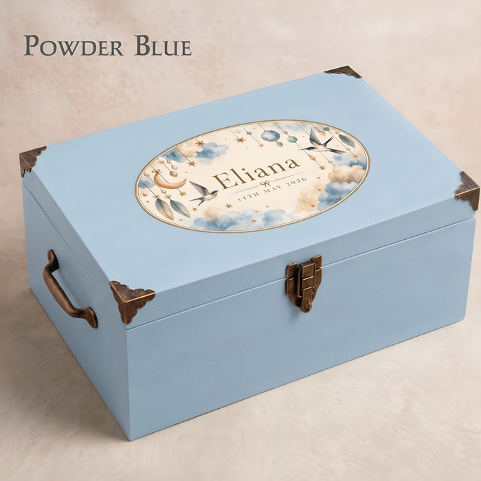 Extra Large Personalised Baby Memory Box with Lock and Cotton Lining, Wooden Keepsake Chest with Handles, Luxury New Baby and Christening Gift