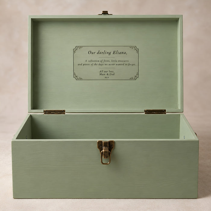 Extra Large Personalised Baby Memory Box with Lock and Cotton Lining, Wooden Keepsake Chest with Handles, Luxury New Baby and Christening Gift