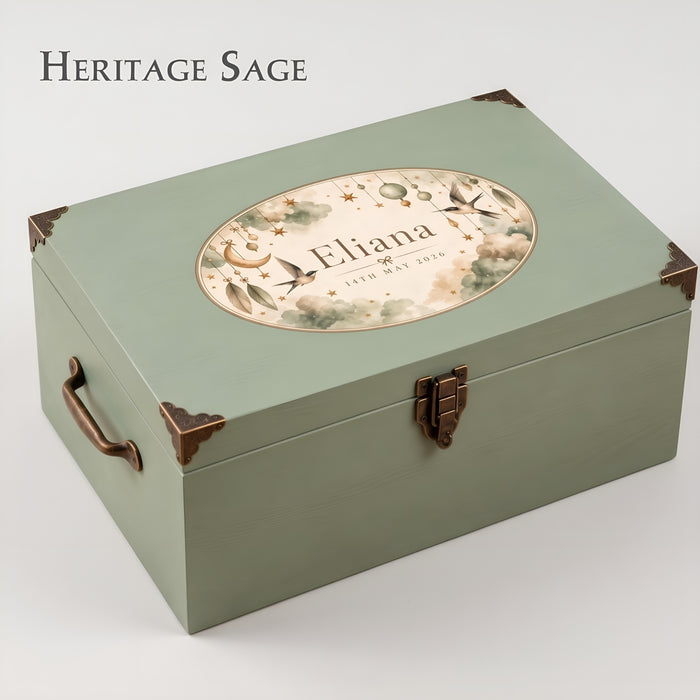 Extra Large Personalised Baby Memory Box with Lock and Cotton Lining, Wooden Keepsake Chest with Handles, Luxury New Baby and Christening Gift