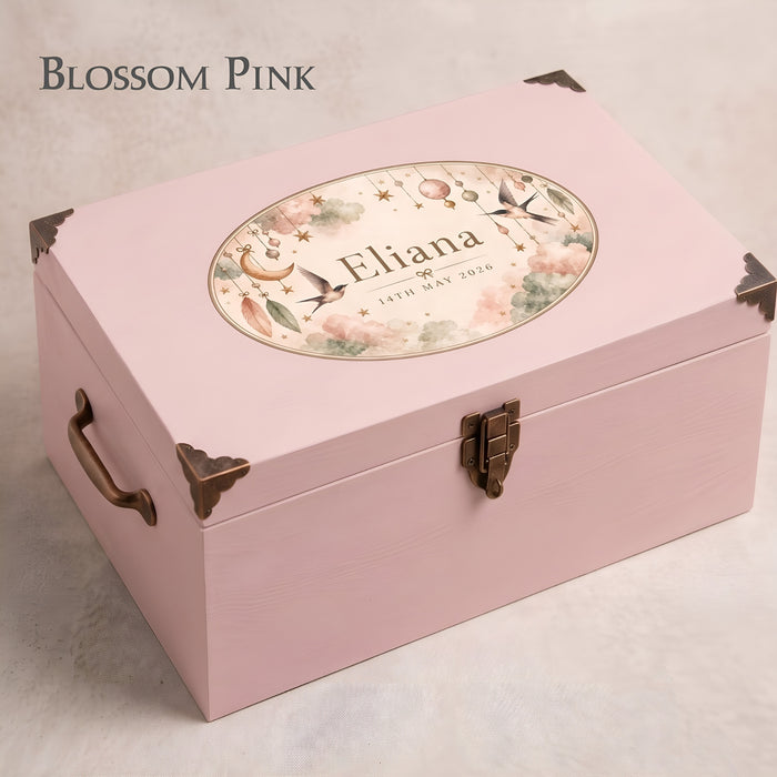 Extra Large Personalised Baby Memory Box with Lock and Cotton Lining, Wooden Keepsake Chest with Handles, Luxury New Baby and Christening Gift