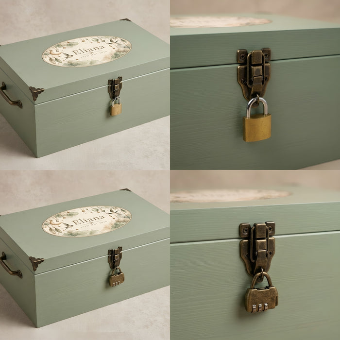 Extra Large Personalised Baby Memory Box with Lock and Cotton Lining, Wooden Keepsake Chest with Handles, Luxury New Baby and Christening Gift
