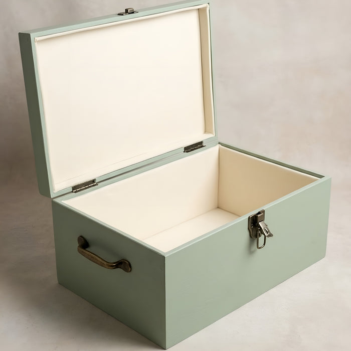 Extra Large Personalised Baby Memory Box with Lock and Cotton Lining, Wooden Keepsake Chest with Handles, Luxury New Baby and Christening Gift