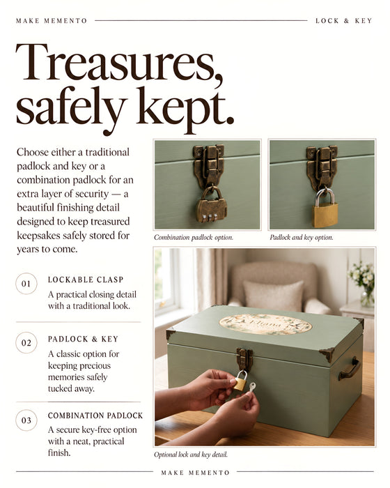 Extra Large Personalised Baby Memory Box with Lock and Cotton Lining, Wooden Keepsake Chest with Handles, Luxury New Baby and Christening Gift