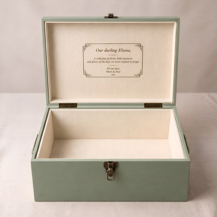 Extra Large Personalised Baby Memory Box with Lock and Cotton Lining, Wooden Keepsake Chest with Handles, Luxury New Baby and Christening Gift