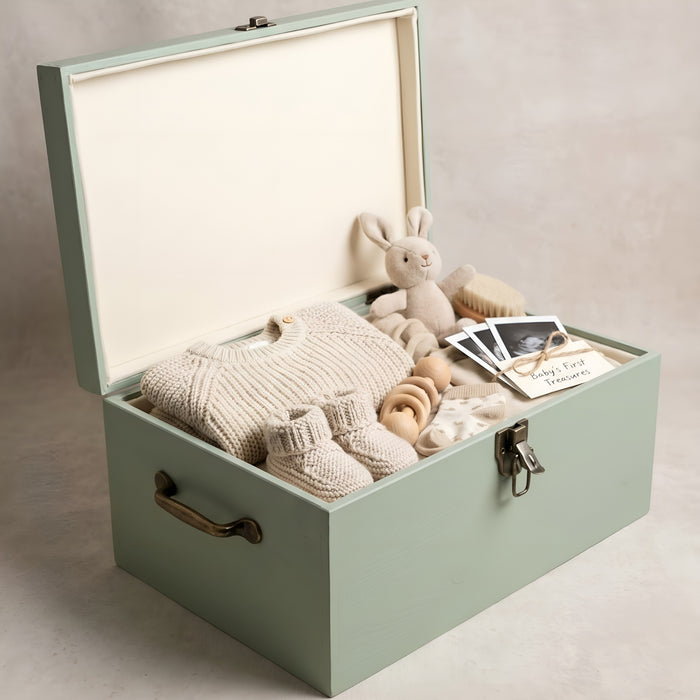 Extra Large Personalised Baby Memory Box with Lock and Cotton Lining, Wooden Keepsake Chest with Handles, Luxury New Baby and Christening Gift