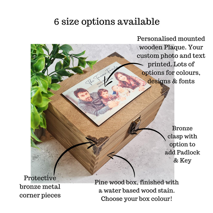 Family Photo Keepsake Box - Family Portrait Gift - Personalised Wooden Memory Box - Birthday Anniversary Gift