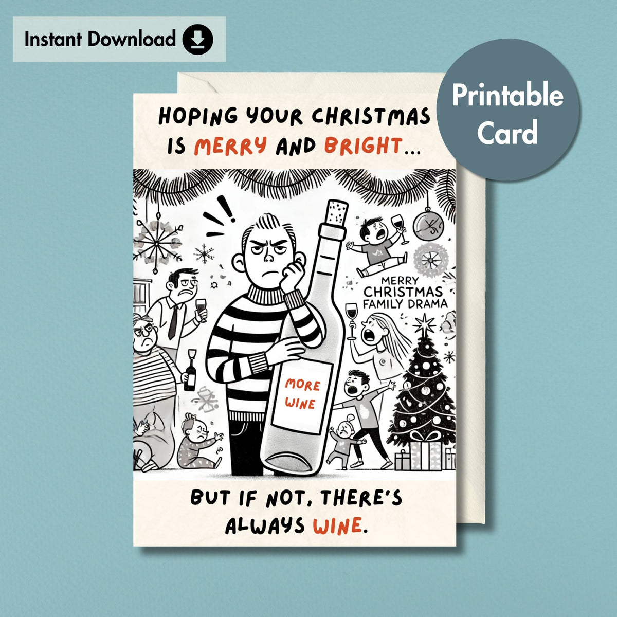 funny christmas card with wine | printable xmas card for friends