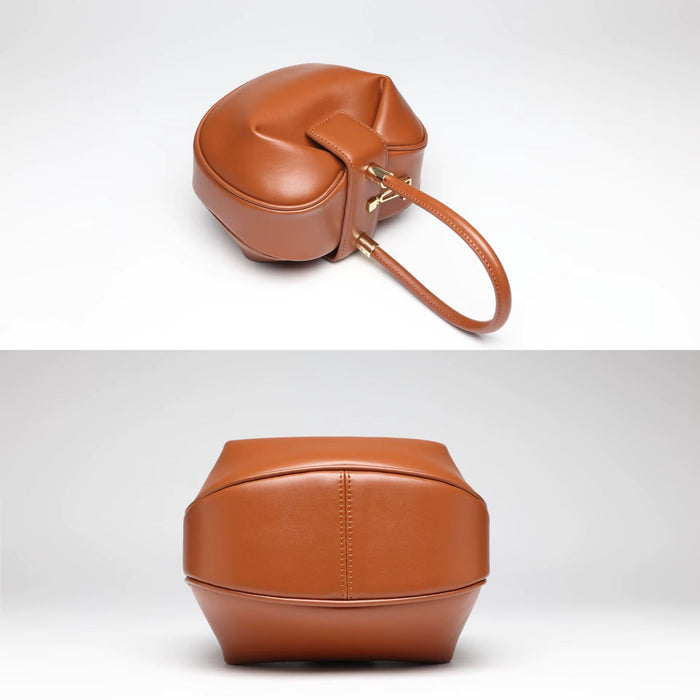 Genuine Leather Dumpling Bag | Colourful Round Top Handle Handbag - 2 Sizes