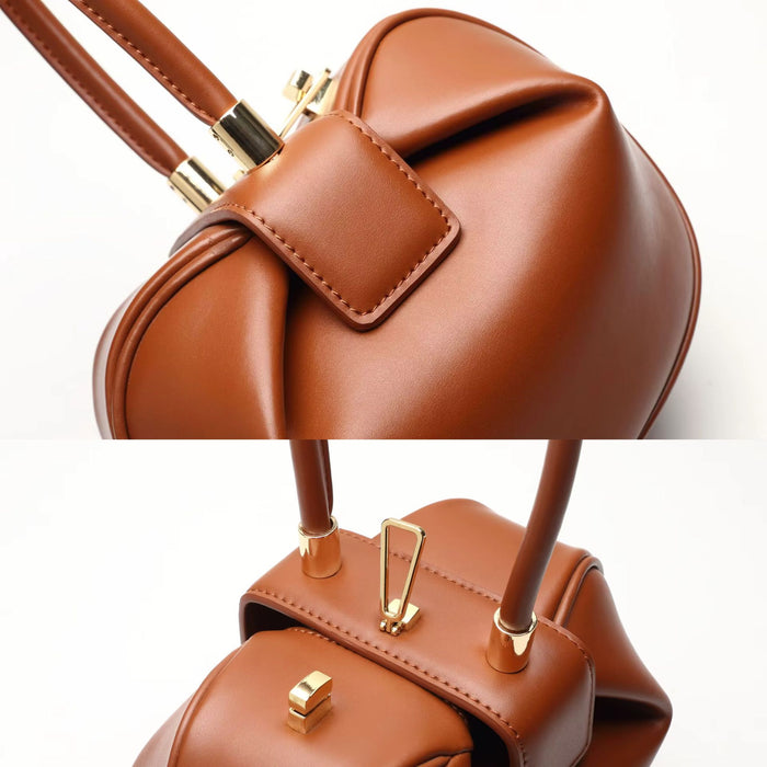 Genuine Leather Dumpling Bag | Colourful Round Top Handle Handbag - 2 Sizes