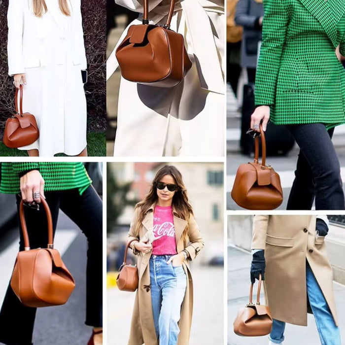 Genuine Leather Dumpling Bag | Colourful Round Top Handle Handbag - 2 Sizes