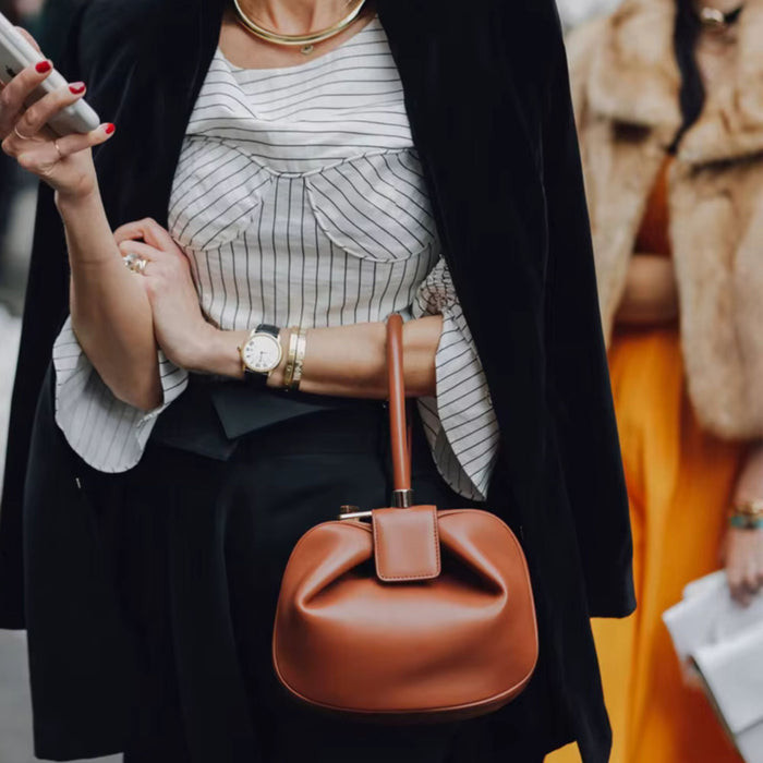 Genuine Leather Dumpling Bag | Colourful Round Top Handle Handbag - 2 Sizes