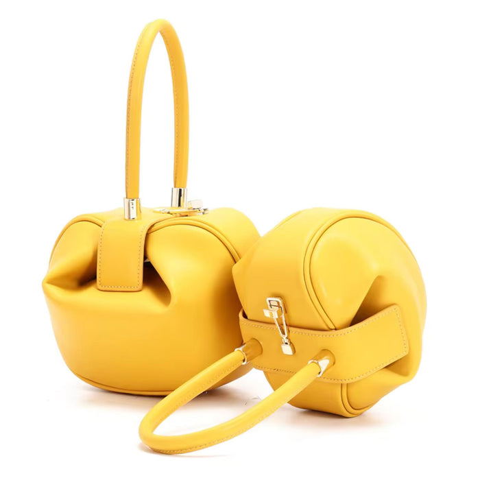 Genuine Leather Dumpling Bag | Colourful Round Top Handle Handbag - 2 Sizes