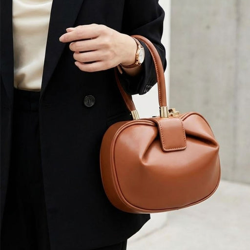 Genuine Leather Dumpling Bag | Colourful Round Top Handle Handbag - 2 Sizes