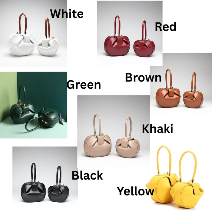 Genuine Leather Dumpling Bag | Colourful Round Top Handle Handbag - 2 Sizes