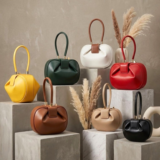 Genuine Leather Dumpling Bag | Colourful Round Top Handle Handbag - 2 Sizes
