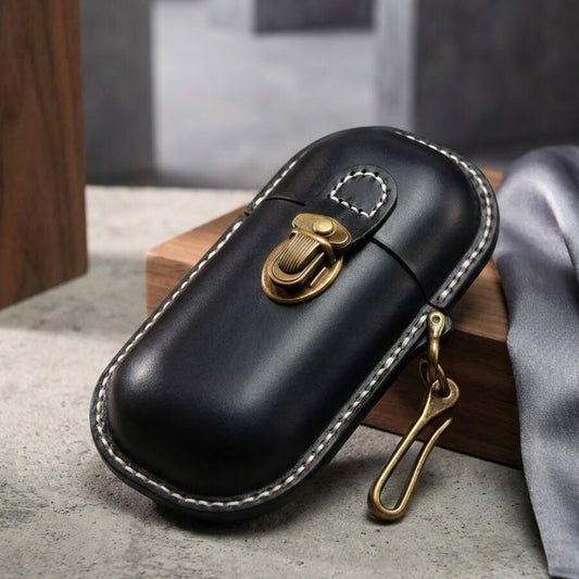Genuine Leather Glasses Case with Hook | Hard Shell Eyewear Holder