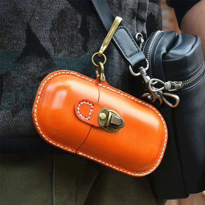 Genuine Leather Glasses Case with Hook | Hard Shell Eyewear Holder