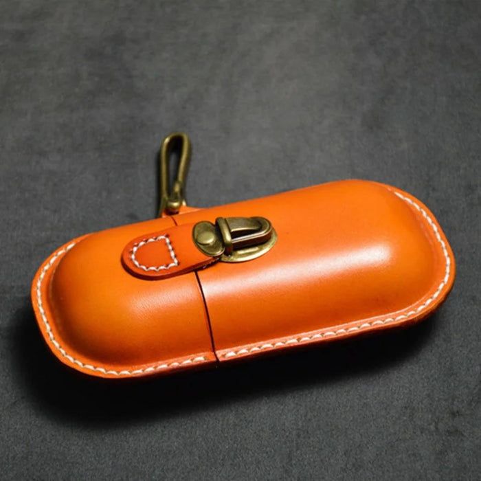 Genuine Leather Glasses Case with Hook | Hard Shell Eyewear Holder